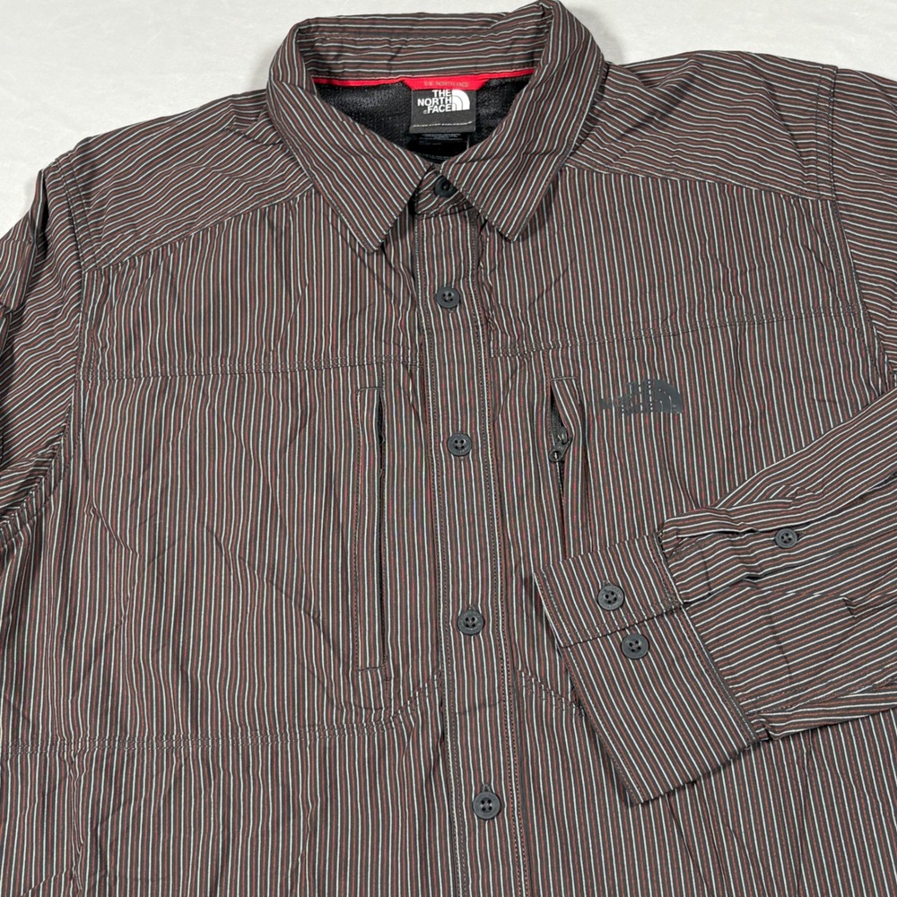 The North Face Shirt Mens Large Button-Down Brown Striped Long Sleeve AXQW